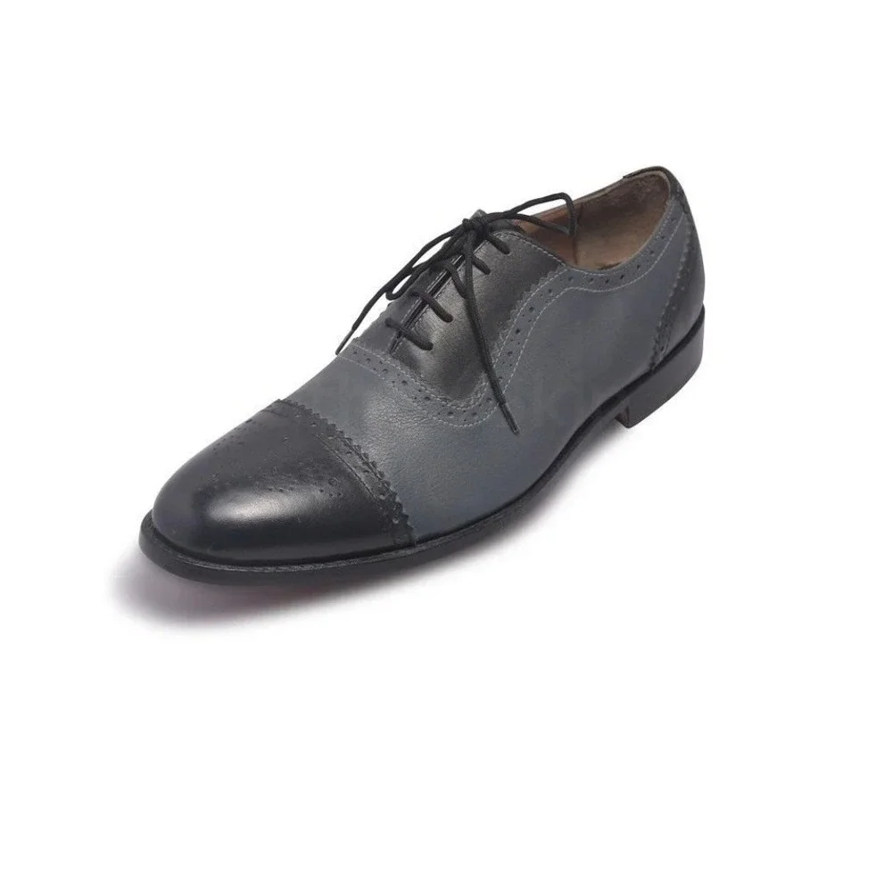 Peaky Blinders 11.5 M Grey Black Leather Cap Toe Oxford Dress Shoes Dapper